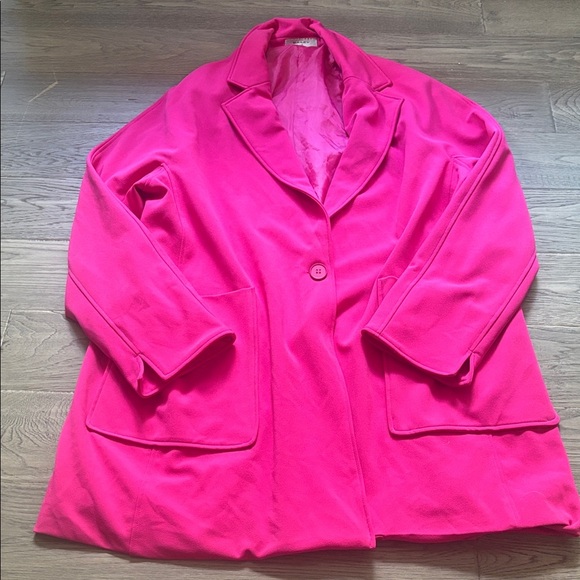 Bailey | Oversized Fuchsia Pink Dolman Sleeve One Button Easy Blazer Size Large - Picture 3 of 13